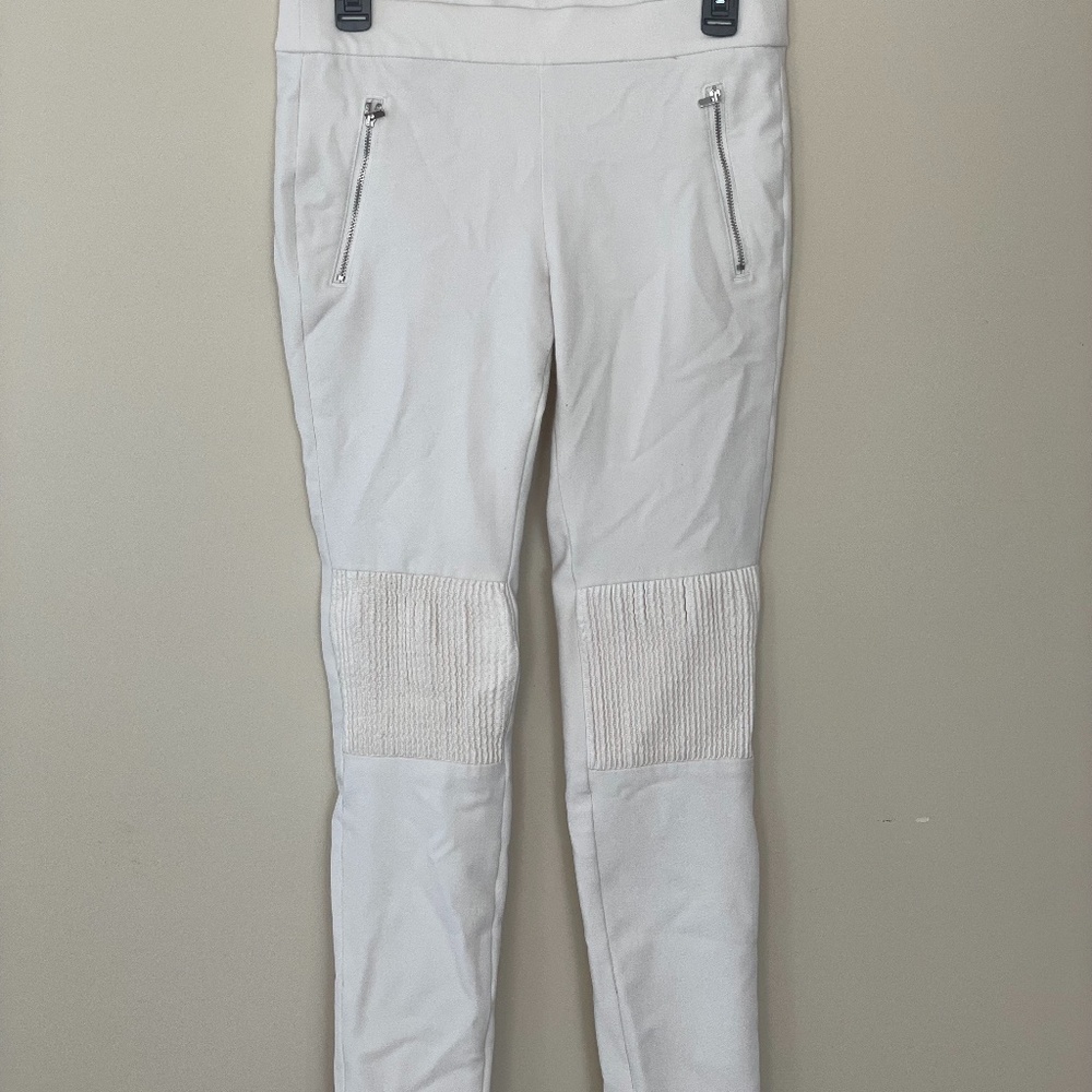 ZARA Woman Medium Rise Slim Fit White Ribbed Leggings with Zippers